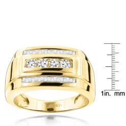 14K Yellow Gold Men's Diamond Ring Baguette And Round 0.8ct -Outlet Bijou Lush Store 14k gold mens diamond ring baguette and round 106ct p 6642 rulerye