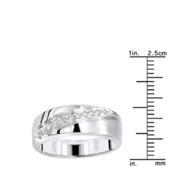 14K White Gold Men's Diamond Wedding Band 0.12ct 7.1mm -Outlet Bijou Lush Store 14k gold mens diamond wedding band 012ct p 27599 rulerwh