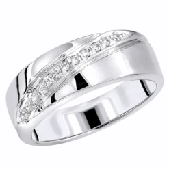 14K White Gold Men's Diamond Wedding Band 0.12ct 7.1mm