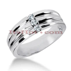 14K White Gold Men's Diamond Wedding Band 0.18ct