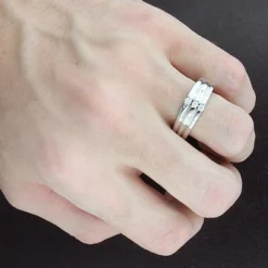 14K White Gold Men's Diamond Wedding Band 0.18ct -Outlet Bijou Lush Store 14k gold mens diamond wedding band 018ct p 27508bod