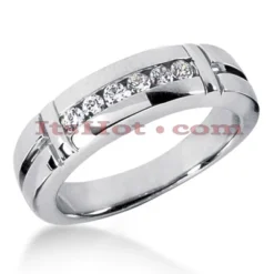 14K White Gold Men's Diamond Wedding Band 0.28ct 6.4mm