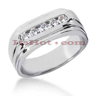 14K White Gold Men's Diamond Wedding Band 0.35ct 7.1mm 3 14K White Gold Men's Diamond Wedding Band 0.35ct 7.1mm
