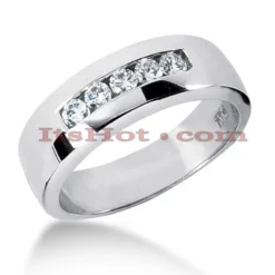 5 Stone 14K White Gold Men's Diamond Wedding Band 0.4ct