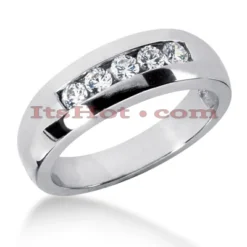 Five Stone 14K White Gold Men's Diamond Wedding Band 0.5ct