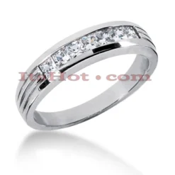 14K White Gold Men's Diamond Wedding Band 0.70ct 5mm