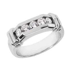 14K White Gold Men's Diamond Wedding Band 0.75ct 5.9mm