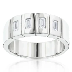 Unique 14K White Gold Men's Diamond Wedding Band By Luxurman 0.8ct