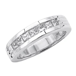 14K White Gold Men's Diamond Wedding Band 0.98ct