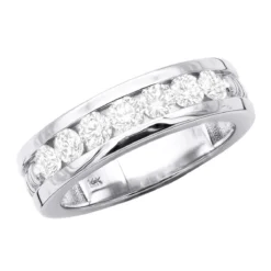 14K White Gold Men's Diamond Wedding Band 1.05ct 6.3mm