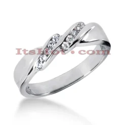 4.8mm Wide 14K White Gold Men's Diamond Wedding Ring 0.20ct
