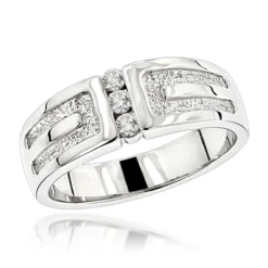 14K White Gold Men's Diamond Wedding Ring 0.24ct 8.7mm