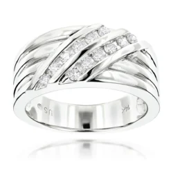 14K White Gold Men's Diamond Wedding Ring 0.48ct