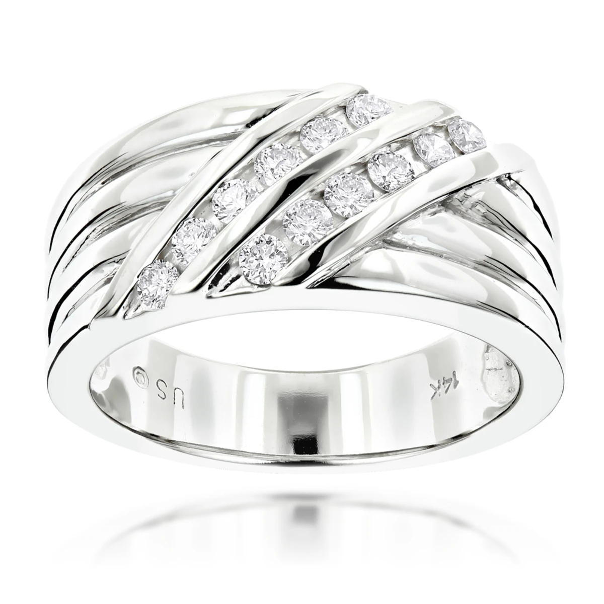 14K White Gold Men's Diamond Wedding Ring 0.48ct 3 14K White Gold Men's Diamond Wedding Ring 0.48ct