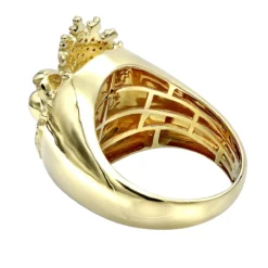 14K Yellow Gold Men's King Lion Head Ring With Diamonds And Crown Pinky Ring 0.55ct -Outlet Bijou Lush Store 14k gold mens king lion head ring with diamonds and crown pinky ring 0 55ct backye
