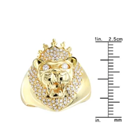 14K Yellow Gold Men's King Lion Head Ring With Diamonds And Crown Pinky Ring 0.55ct -Outlet Bijou Lush Store 14k gold mens king lion head ring with diamonds and crown pinky ring 0 55ct rulerye