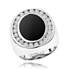 14K White Gold Men's Onyx Diamonds Ring 1ct