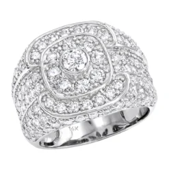 14K White Gold Men's Pave Round Diamond Ring 5.88ct