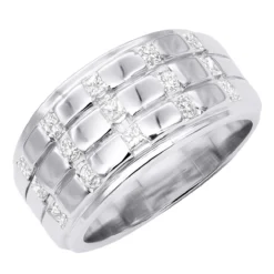 Unique 14K White Gold Men's Diamond Wedding Ring Round & Princess Diamonds 0.9ct