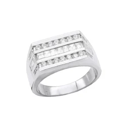 14K White Gold Men's Round & Baguette Diamonds Ring 1.60ct