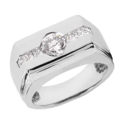 14K White Gold Men's Round & Princess Diamonds Ring 1.27ct