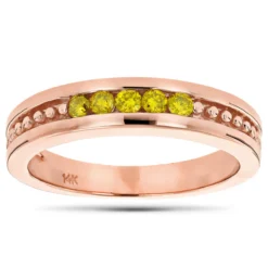 14K Yellow Gold Men's Women's Yellow Diamond Wedding Band 5 Stone Anniversary Ring -Outlet Bijou Lush Store 14k gold mens womens yellow diamond wedding band 5 stone anniversary ring ro