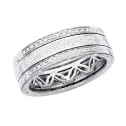 14K White Gold Ornamented Men's Diamond Wedding Band 0.65ct