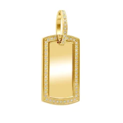 Customizable 14K Yellow Gold Oversized Diamond Dog Tag Pendant For Men 1 Carat
