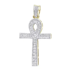 14K Yellow Gold Pave Ankh Diamond Cross Pendant For Men Egyptian Symbol Of Life