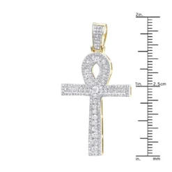14K Yellow Gold Pave Ankh Diamond Cross Pendant For Men Egyptian Symbol Of Life -Outlet Bijou Lush Store 14k gold pave ankh diamond cross pendant for men egyptian symbol of life rulerye