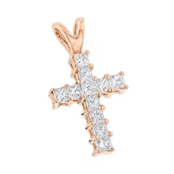 14K Yellow Gold Princess Cut Diamond Cross Pendant 0.55ct -Outlet Bijou Lush Store 14k gold princess cut diamond cross pendant 055ct p 26517 ro