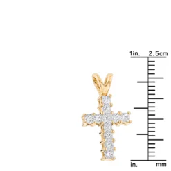 14K Yellow Gold Princess Cut Diamond Cross Pendant 0.55ct -Outlet Bijou Lush Store 14k gold princess cut diamond cross pendant 055ct p 26517 rulerye