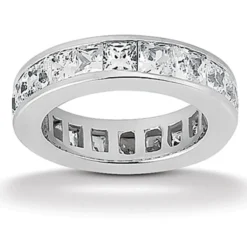 14K White Gold Princess Cut Diamond Eternity Band 3.40ct
