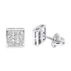14K White Gold Princess Cut Diamond Stud Earrings 0.54ct