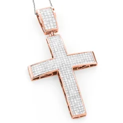 14K White Gold Princess Invisible Diamond Cross Pendant 7.53 -Outlet Bijou Lush Store 14k gold princess invisible diamond cross pendant 753 p 35767 ro