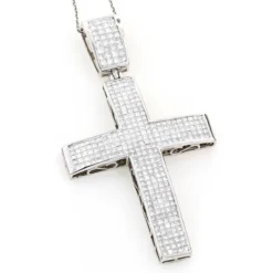 14K White Gold Princess Invisible Diamond Cross Pendant 7.53