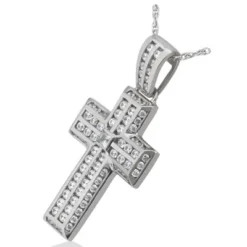 14K White Gold Princess & Round Diamond Cross Necklace 2.24ct 5 14K White Gold Princess & Round Diamond Cross Necklace 2.24ct -Outlet Bijou Lush Store 14k gold princess round diamond cross necklace 224ct p 26534 back white 20220426