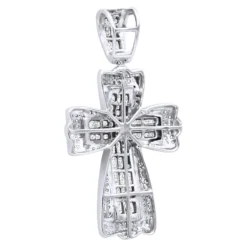 14K White Gold Princess & Round Diamond Cross Pendant 2.28ct -Outlet Bijou Lush Store 14k gold princess round diamond cross pendant 228ct p 6597 back white