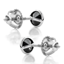 14K White Gold Round Black Diamond Stud Earrings Bezel 1/2ct -Outlet Bijou Lush Store 14k gold round black diamond stud earrings bezel 12ct p 6224 backwh