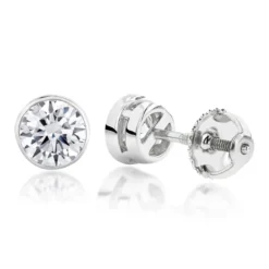 14K White Gold Round Diamond Bezel Earrings Studs 0.33ct