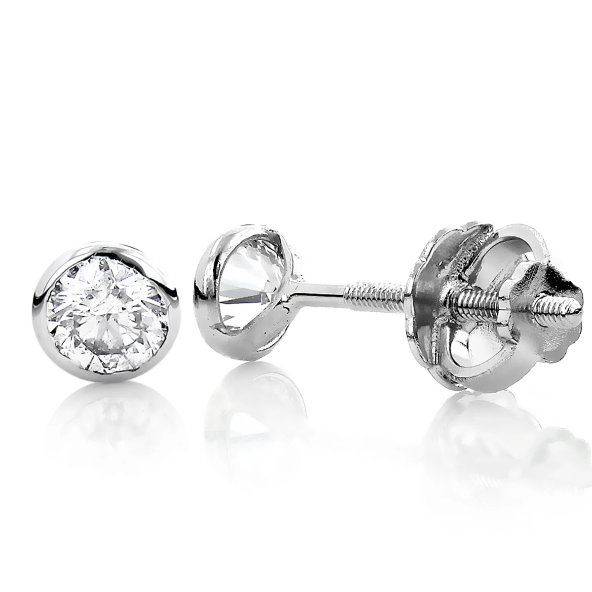 14K White Gold Round Diamond Bezel Stud Earrings 0.40ct 3 14K White Gold Round Diamond Bezel Stud Earrings 0.40ct