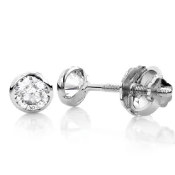 14K White Gold Round Diamond Bezel Stud Earrings 0.50ct