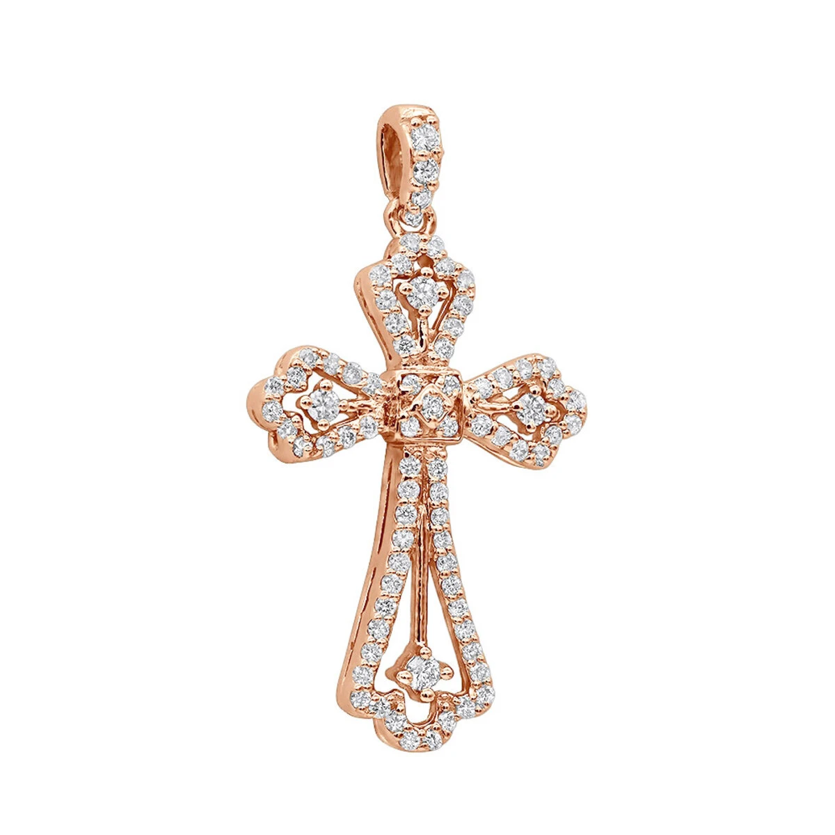 14K White Gold Round Diamond Cross Necklace 0.70ct 5 14K White Gold Round Diamond Cross Necklace 0.70ct - Image 3