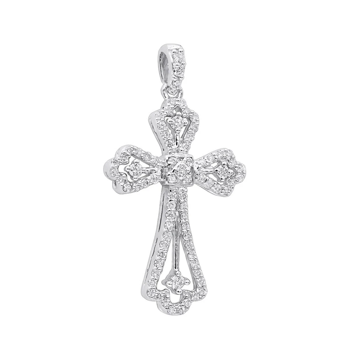 14K White Gold Round Diamond Cross Necklace 0.70ct 3 14K White Gold Round Diamond Cross Necklace 0.70ct