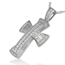 14K White Gold Round Diamond Cross Necklace 1.11ct -Outlet Bijou Lush Store 14k gold round diamond cross necklace 111ct p 26532 back white 20220426