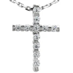 14K White Gold Round Diamond Cross Pendant 0.55ct 16.4mm
