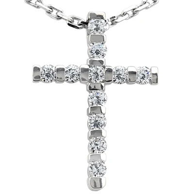 14K White Gold Round Diamond Cross Pendant 0.55ct 16.4mm 3 14K White Gold Round Diamond Cross Pendant 0.55ct 16.4mm