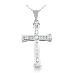 14K White Gold Round Diamond Cross Pendant 1.27ct