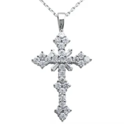 14K White Gold Round Diamond Cross Pendant 1.81ct