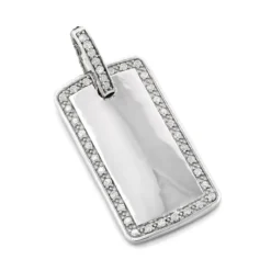 Customizable 14K White Gold Round Diamond Dog Tag Pendant 0.8 Ct